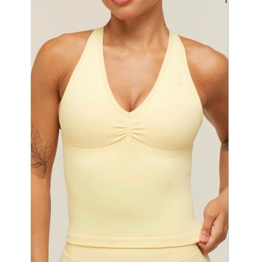 Gymshark Lift Seamless Tank With Shelf Yellow Size Small NWT